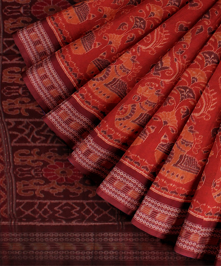 Orange maroon cotton handloom sambalpuri saree