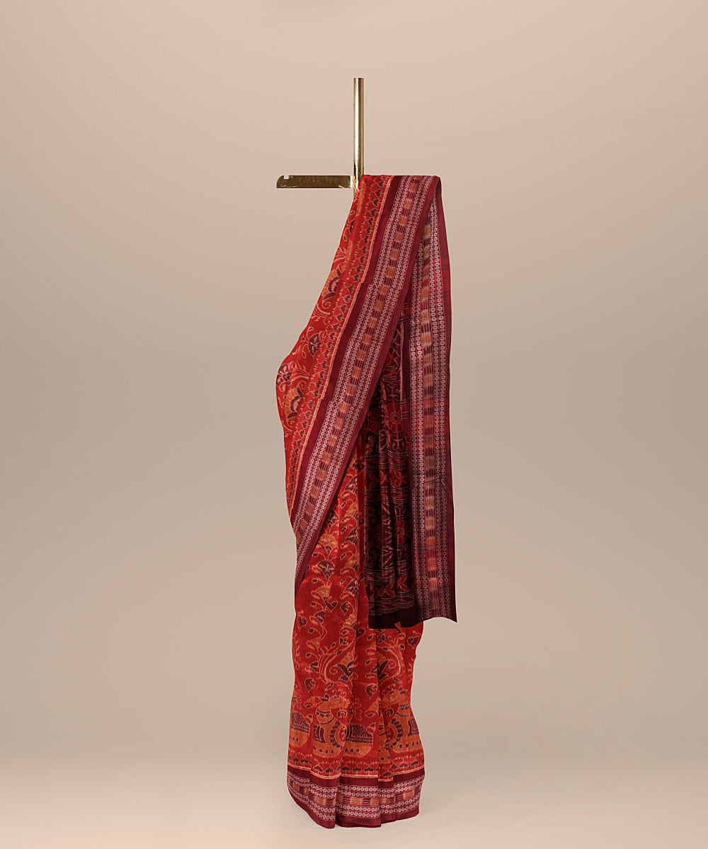 Orange maroon cotton handloom sambalpuri saree