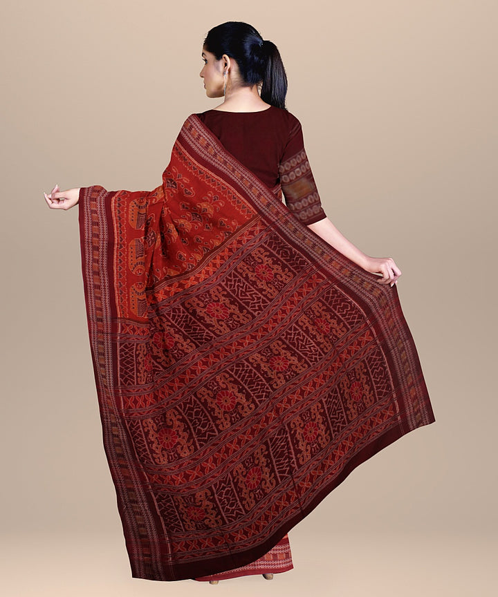 Orange maroon cotton handloom sambalpuri saree