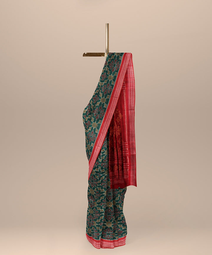 Dark green red cotton handloom sambalpuri saree