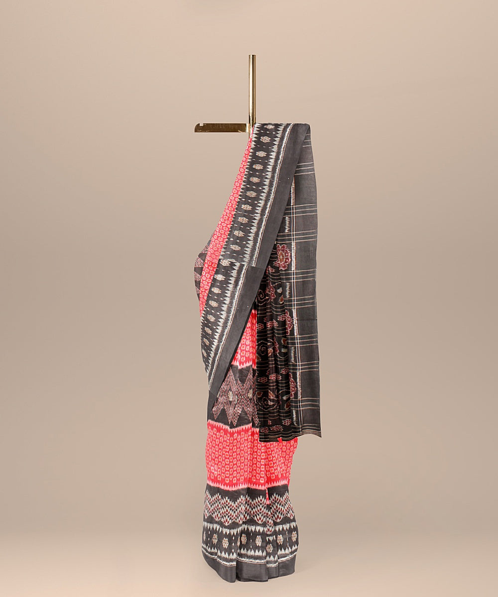 Red black handloom cotton sambalpuri saree