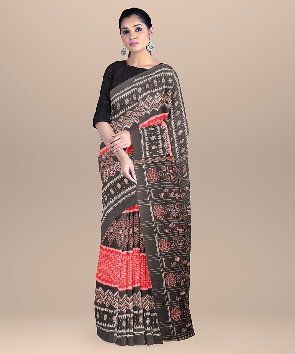 Red black handloom cotton sambalpuri saree