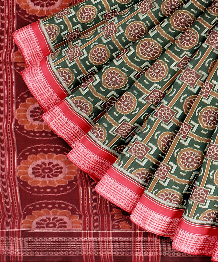 Dark green red sambalpuri cotton handloom saree