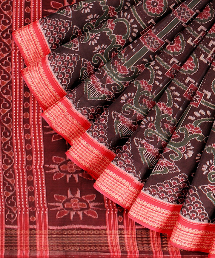 Maroon red handloom sambalpuri cotton saree