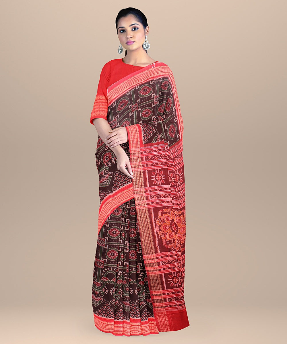 Maroon red handloom sambalpuri cotton saree