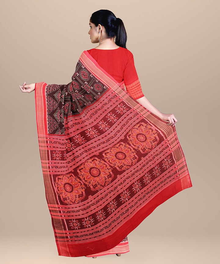 Maroon red handloom sambalpuri cotton saree