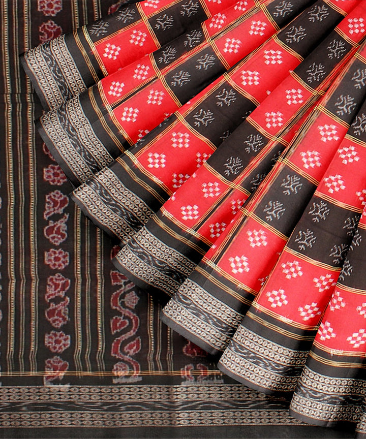 Red black handloom sambalpuri cotton saree