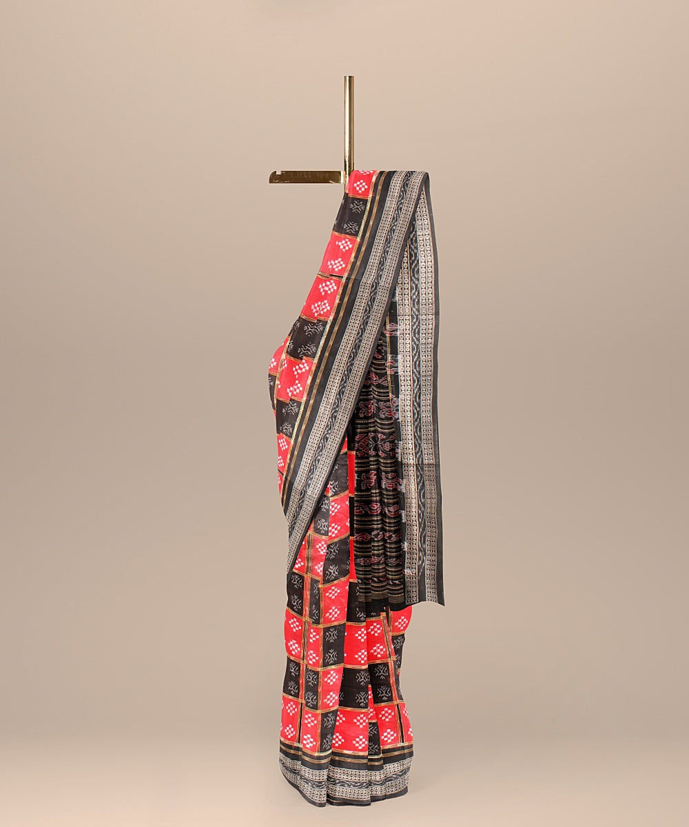 Red black handloom sambalpuri cotton saree