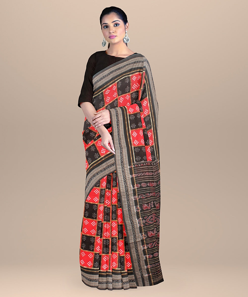 Red black handloom sambalpuri cotton saree