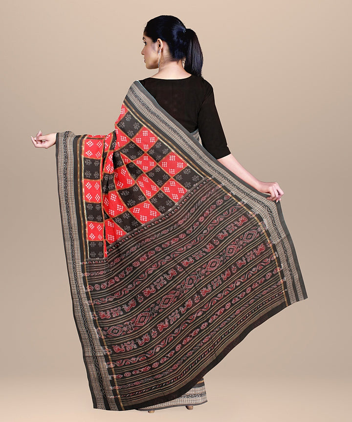 Red black handloom sambalpuri cotton saree