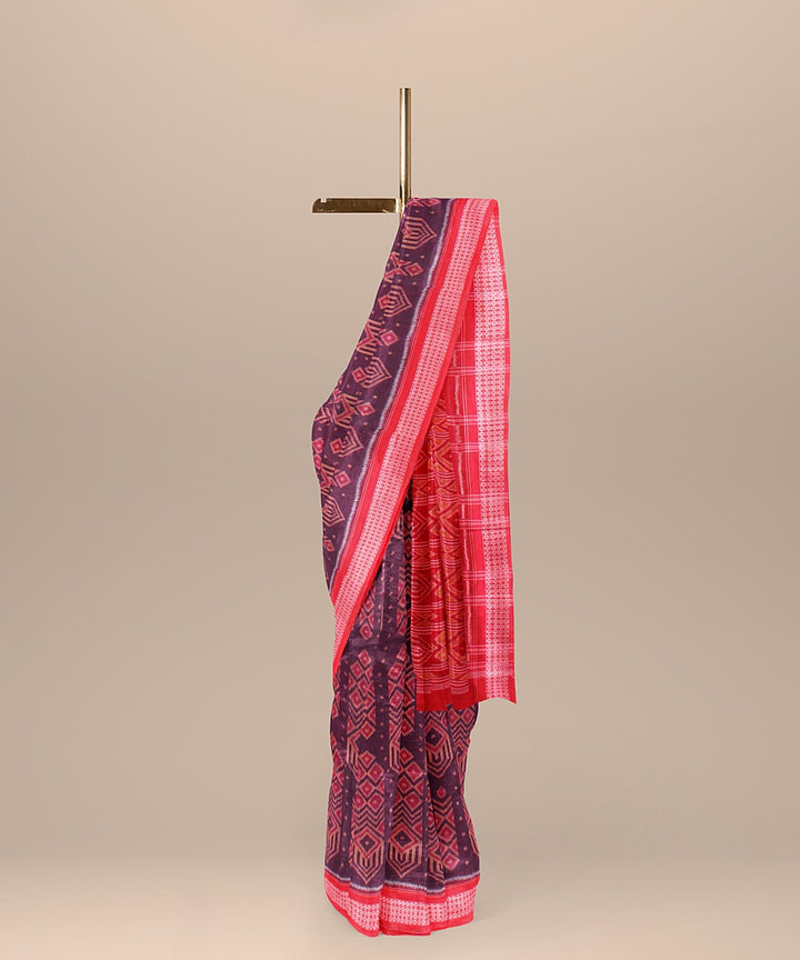 Purple red handloom cotton sambalpuri saree