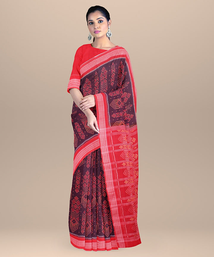 Purple red handloom cotton sambalpuri saree