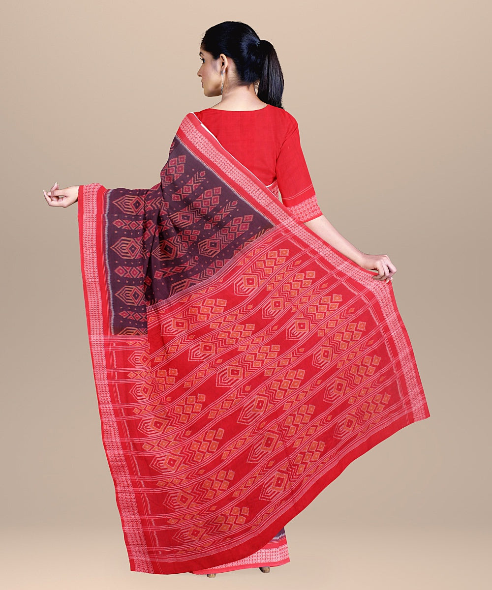 Purple red handloom cotton sambalpuri saree