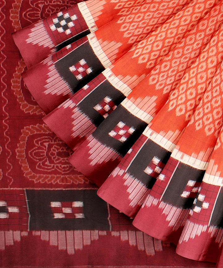 Orange maroon handloom cotton sambalpuri saree