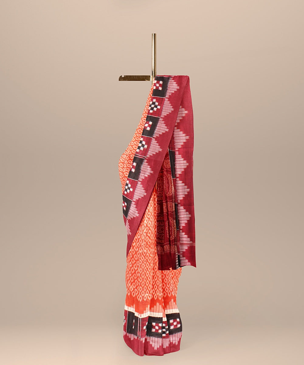 Orange maroon handloom cotton sambalpuri saree