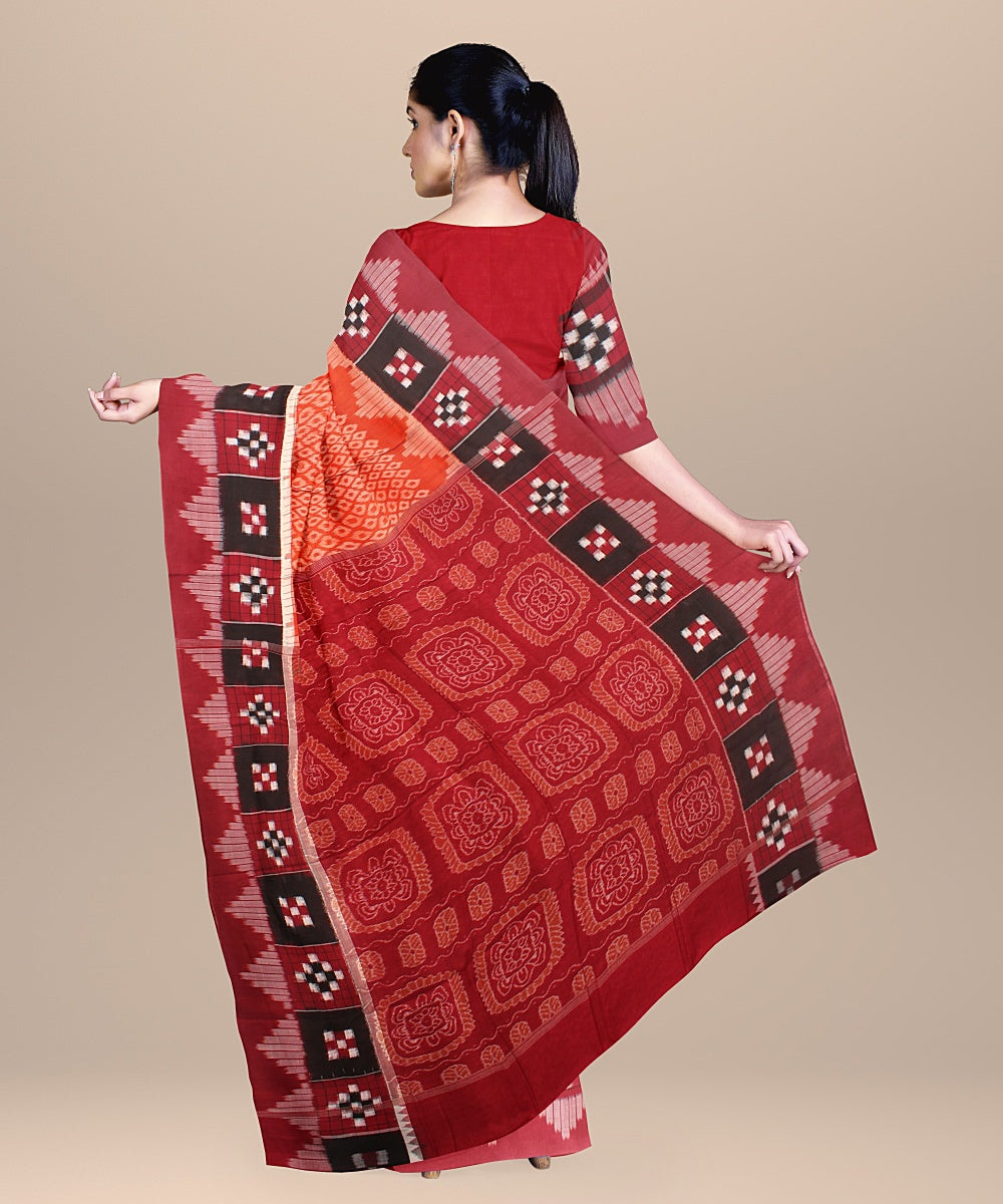 Orange maroon handloom cotton sambalpuri saree