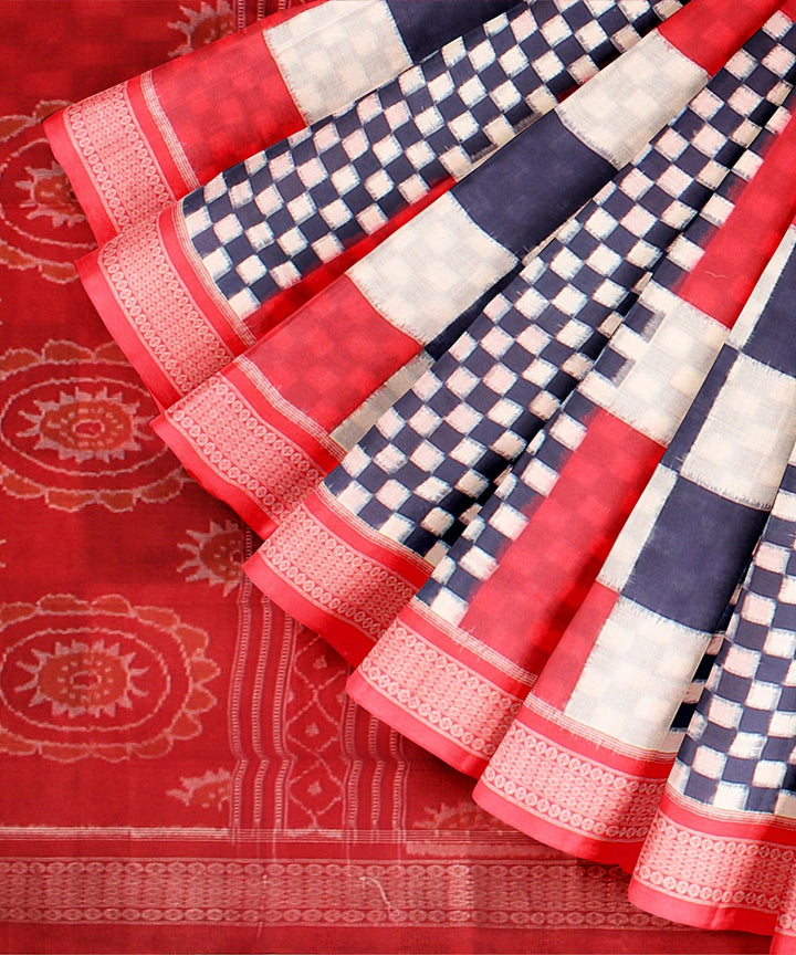 Blue white red cotton handloom sambalpuri saree