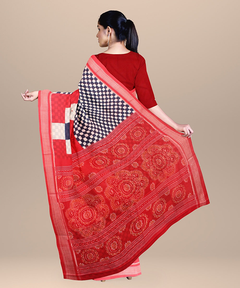 Blue white red cotton handloom sambalpuri saree