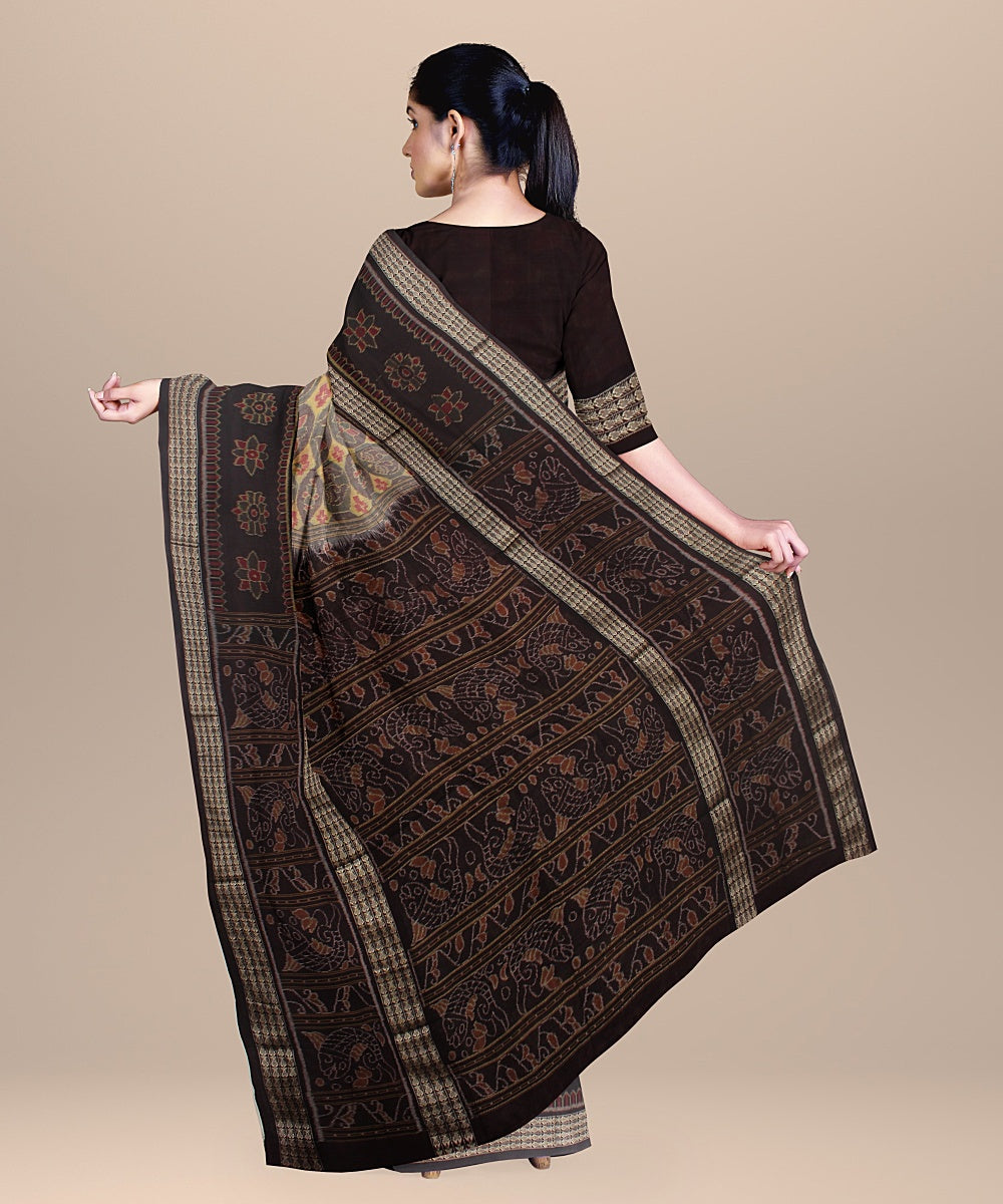 Grey deep maroon cotton handloom sambalpuri saree