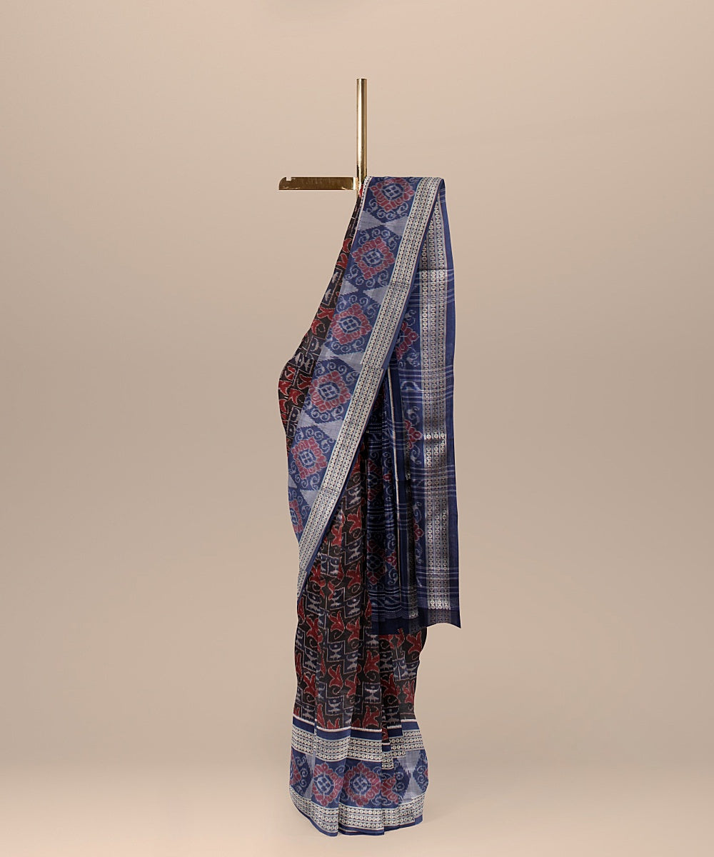 Deep maroon blue cotton handloom sambalpuri saree