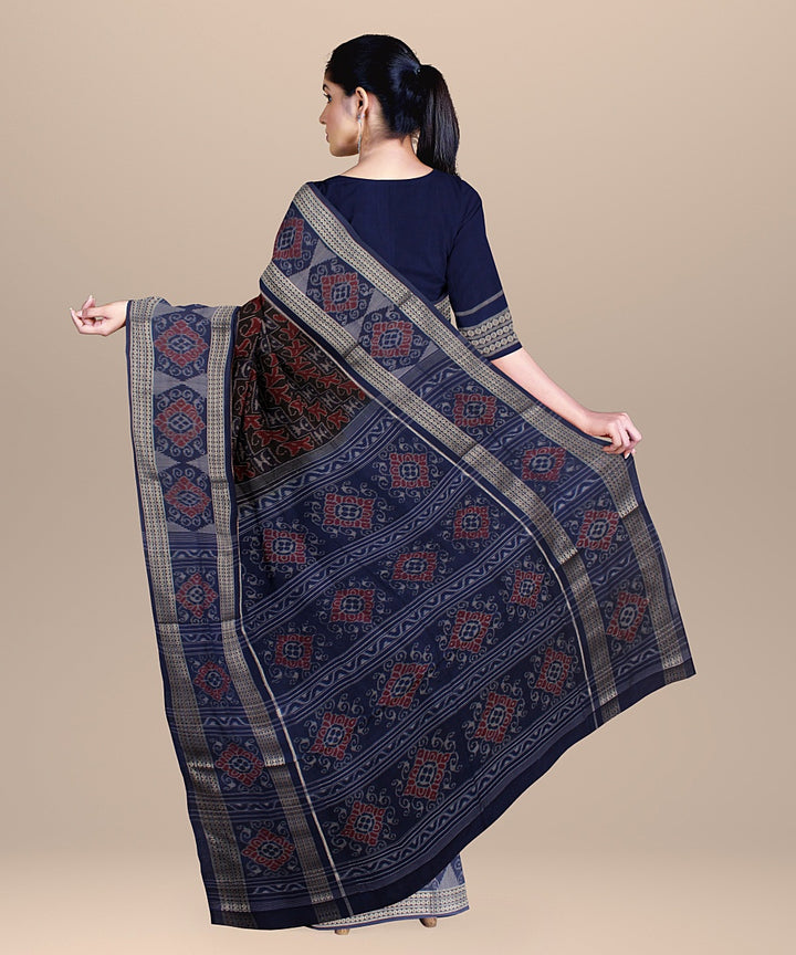 Deep maroon blue cotton handloom sambalpuri saree