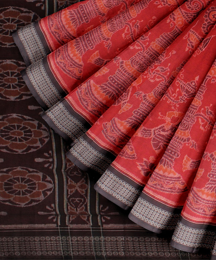 Red deep maroon cotton handloom sambalpuri saree