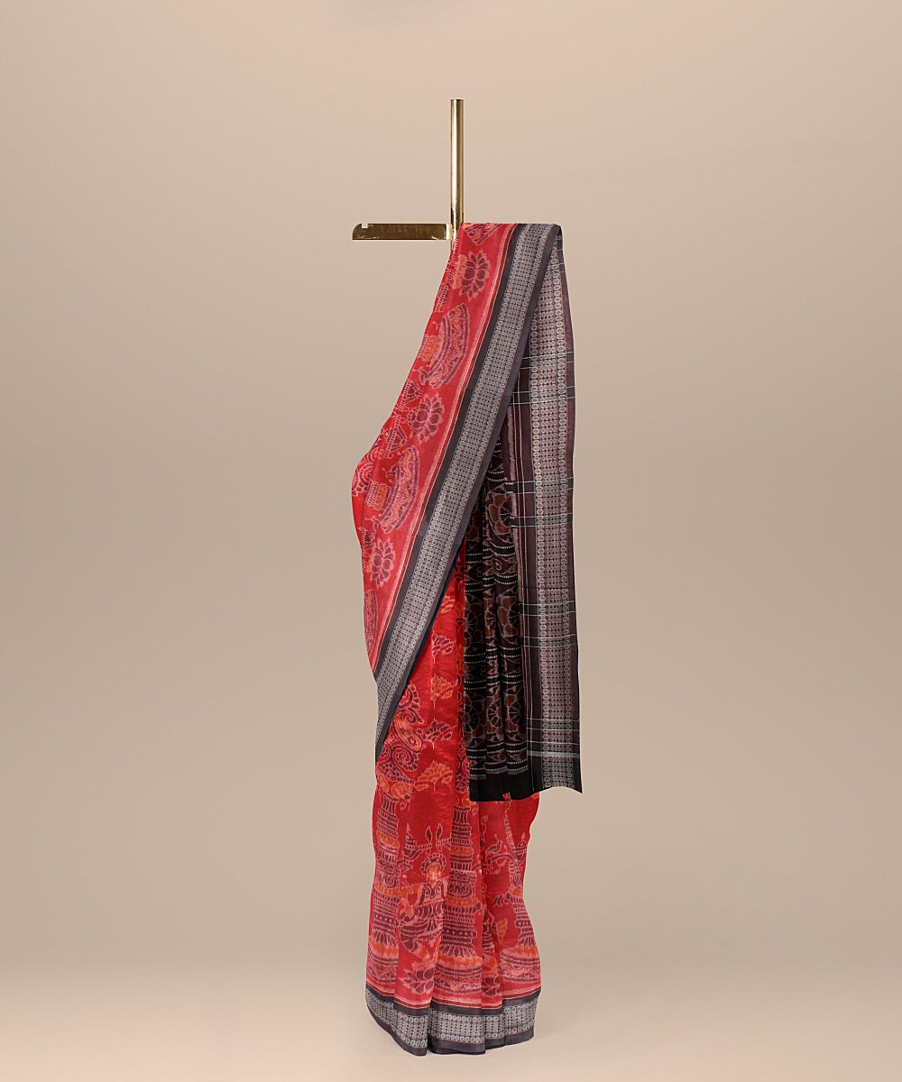 Red deep maroon cotton handloom sambalpuri saree