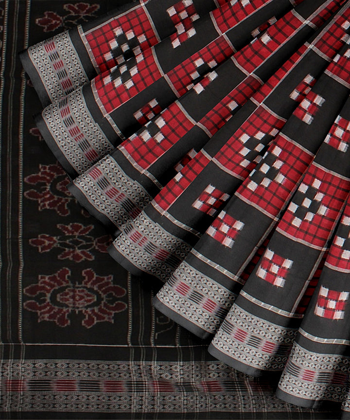 Red black cotton sambalpuri handloom saree