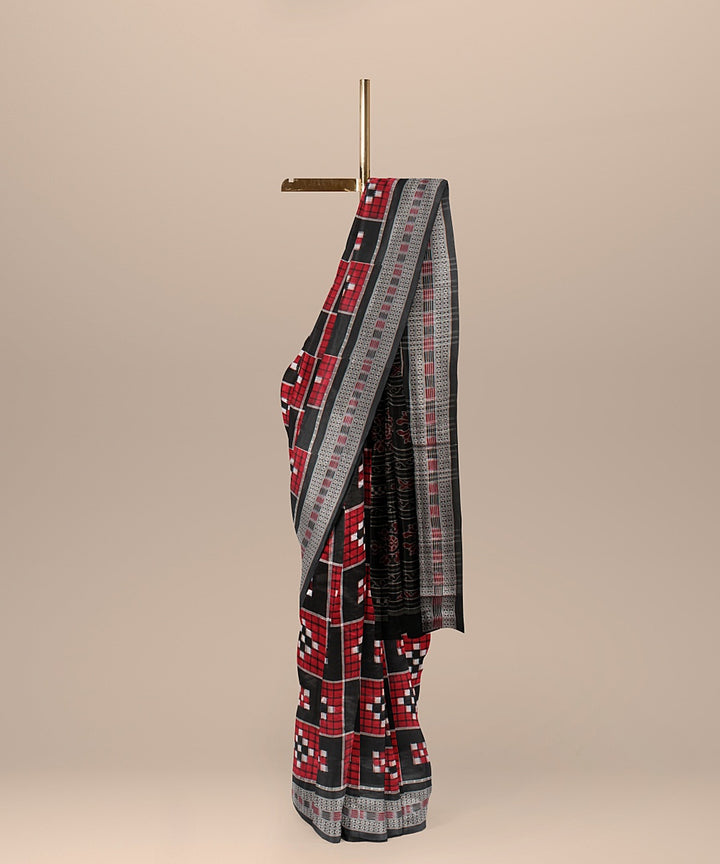 Red black cotton sambalpuri handloom saree