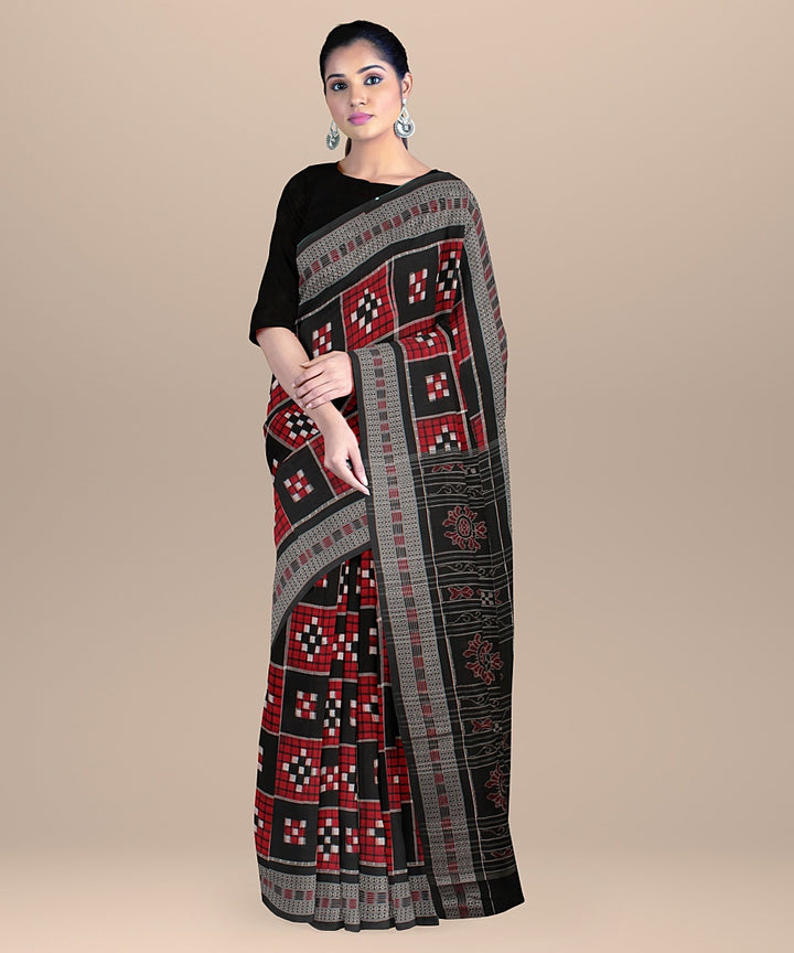 Red black cotton sambalpuri handloom saree