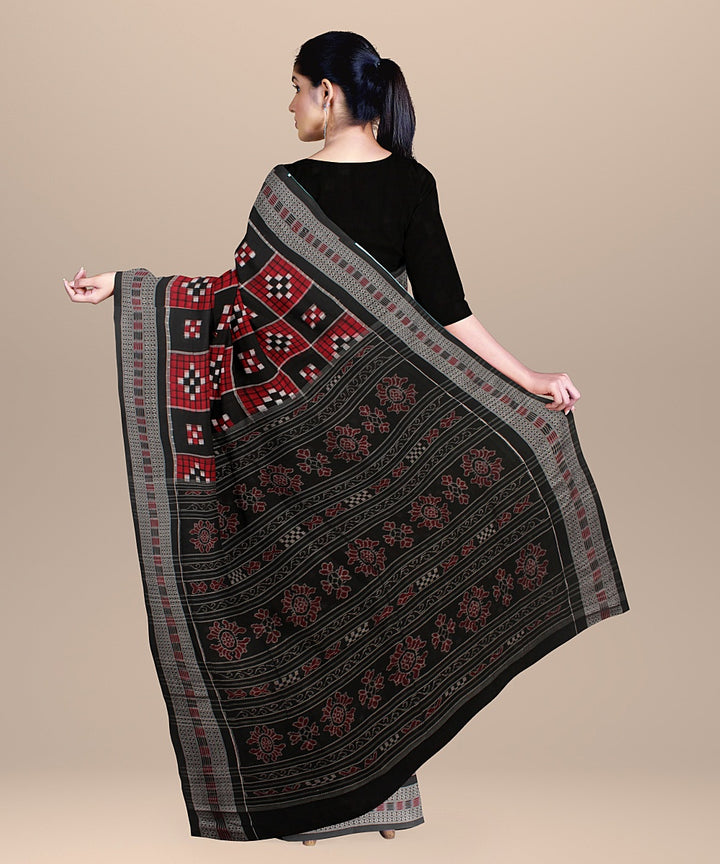 Red black cotton sambalpuri handloom saree