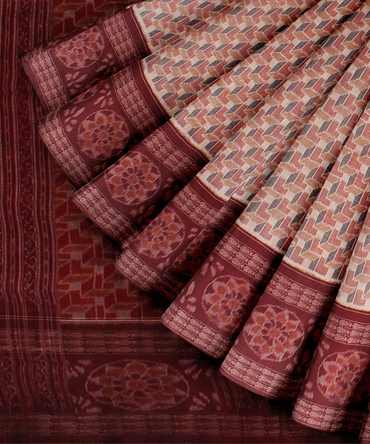 Multicolor maroon cotton handloom sambalpuri saree