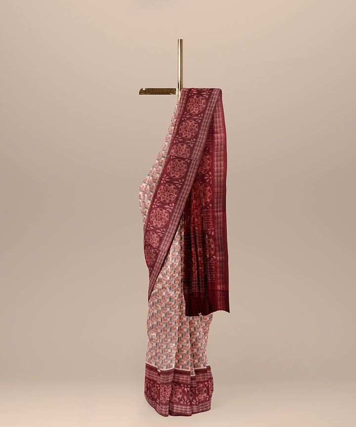 Multicolor maroon cotton handloom sambalpuri saree