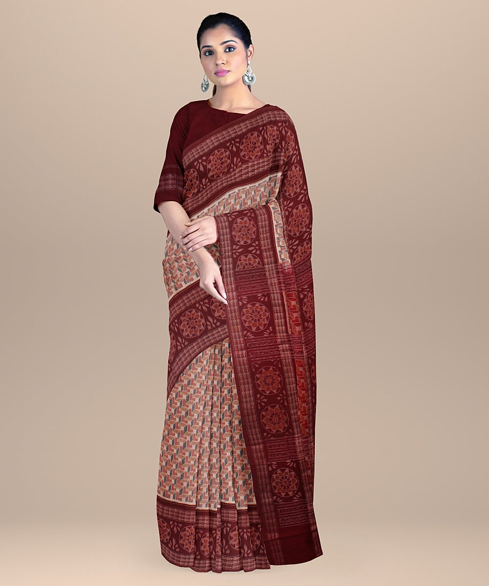 Multicolor maroon cotton handloom sambalpuri saree