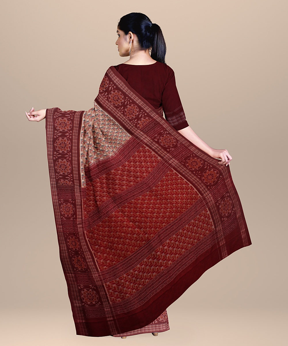 Multicolor maroon cotton handloom sambalpuri saree