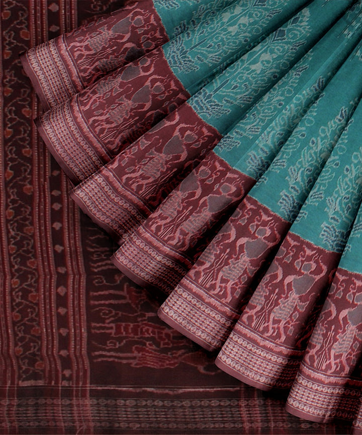 Green maroon handloom cotton sambalpuri saree