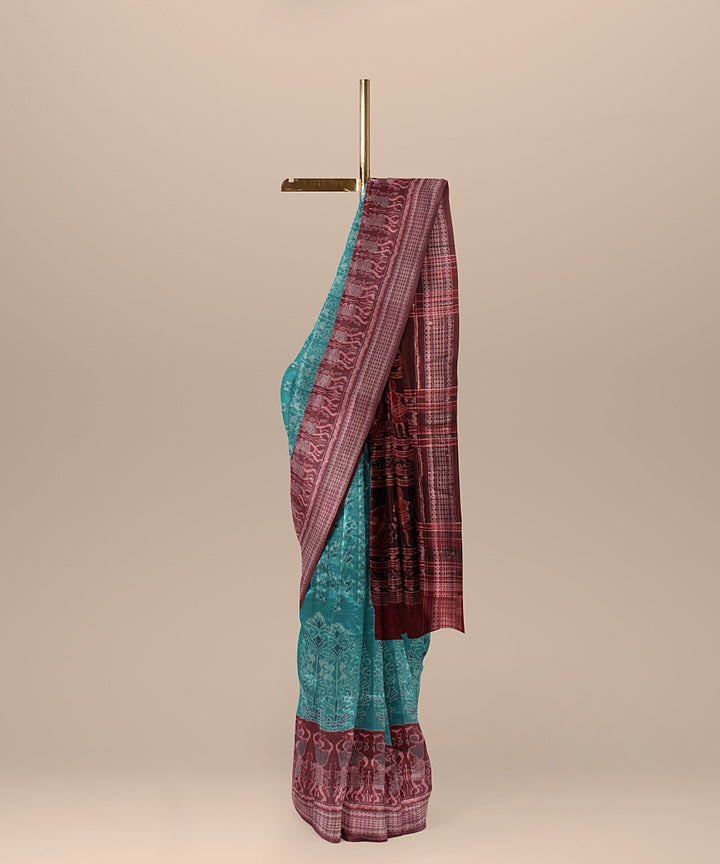 Green maroon handloom cotton sambalpuri saree