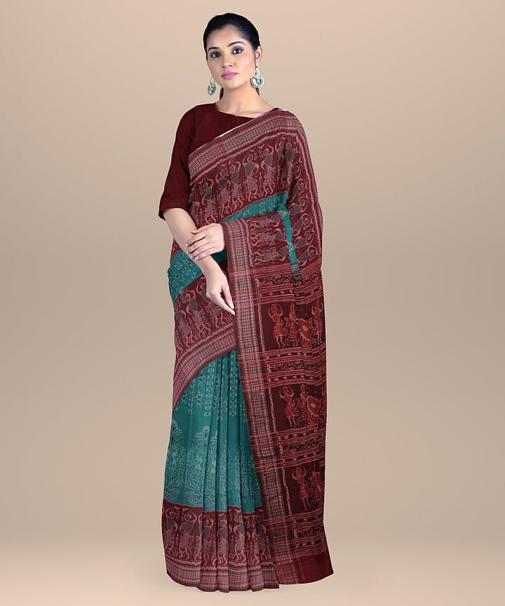 Green maroon handloom cotton sambalpuri saree