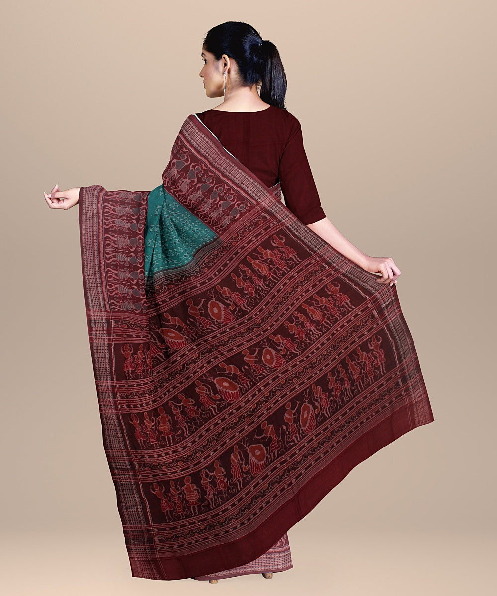 Green maroon handloom cotton sambalpuri saree