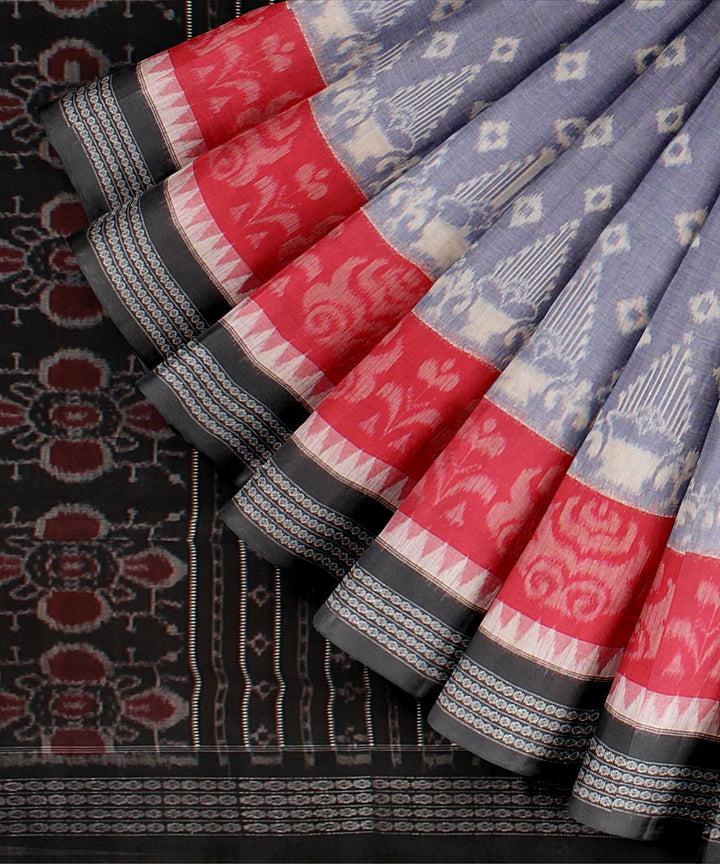 Light blue red black cotton handloom sambalpuri saree