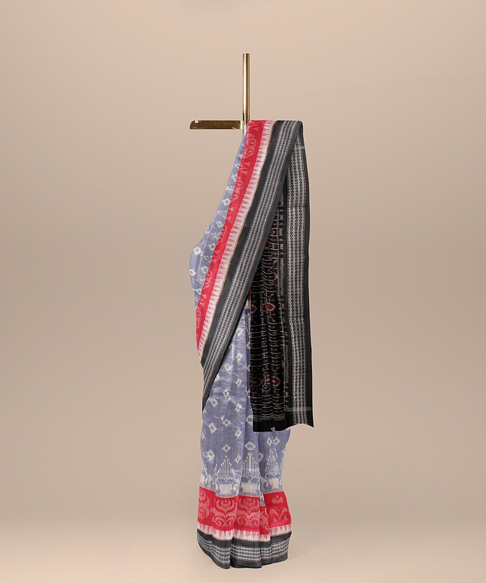 Light blue red black cotton handloom sambalpuri saree