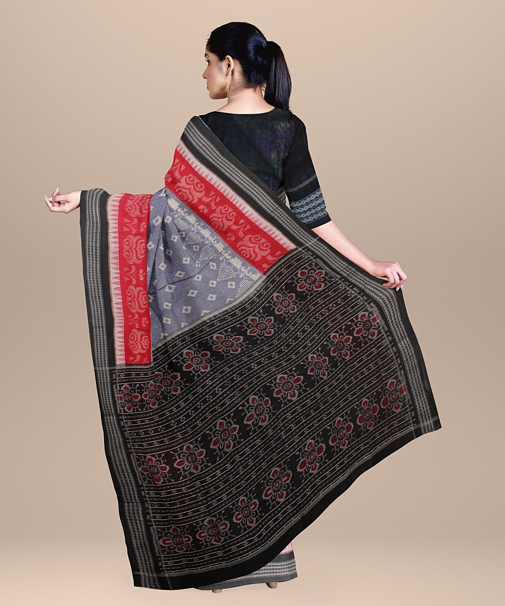 Light blue red black cotton handloom sambalpuri saree