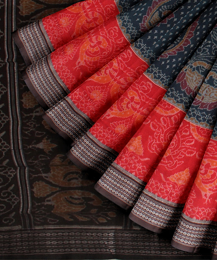 Teal green red cotton handloom sambalpuri saree