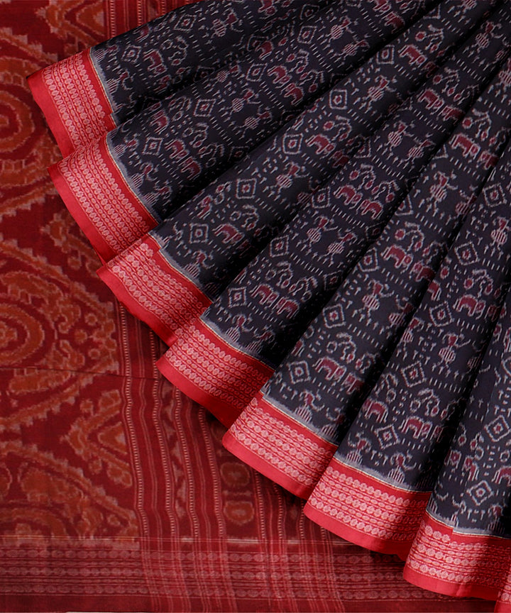 Navy blue red cotton handloom sambalpuri saree