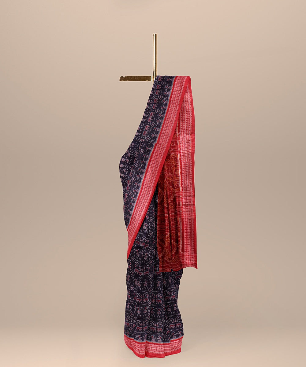 Navy blue red cotton handloom sambalpuri saree