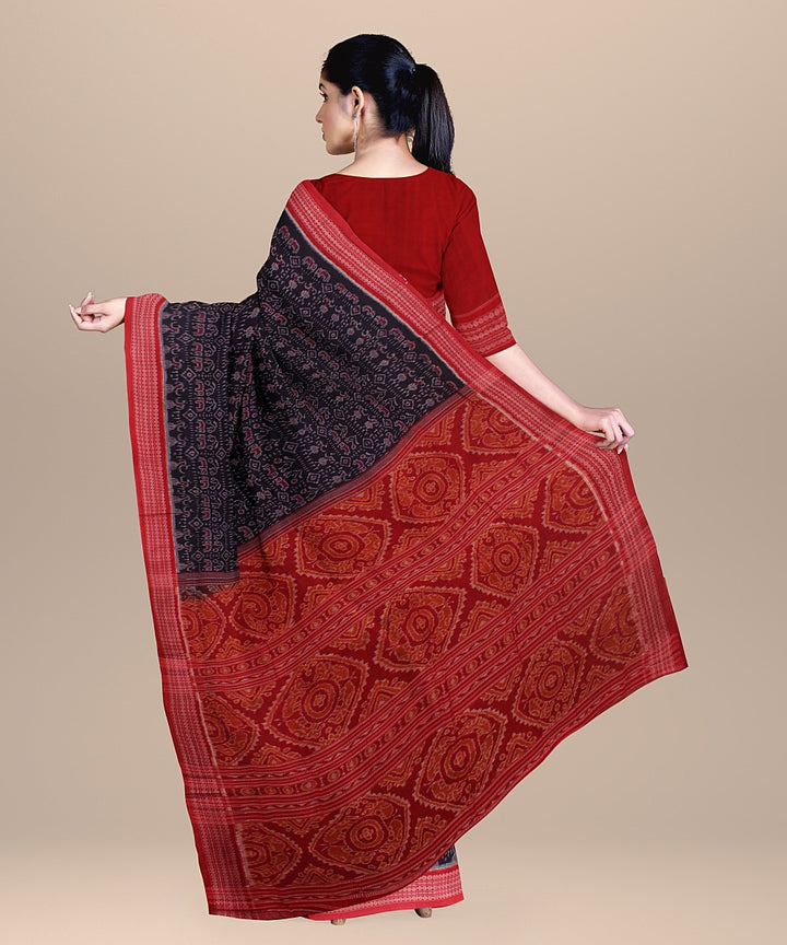 Navy blue red cotton handloom sambalpuri saree