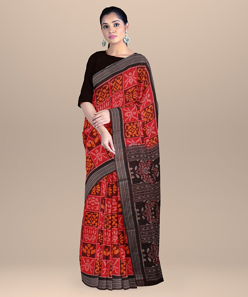 Multicolor black cotton handloom sambalpuri saree