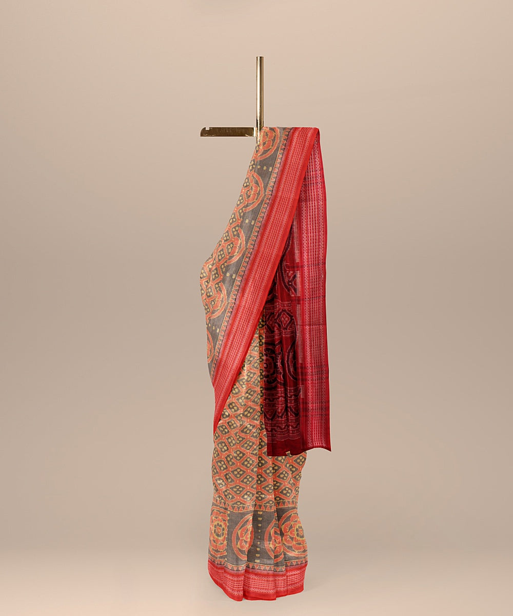 Red maroon cotton handloom sambalpuri saree