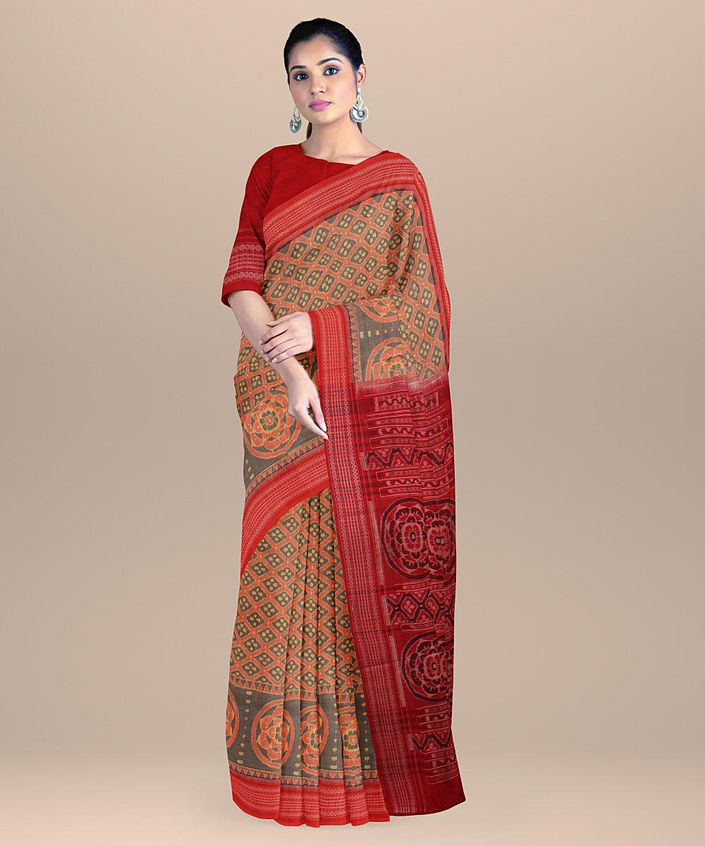 Red maroon cotton handloom sambalpuri saree