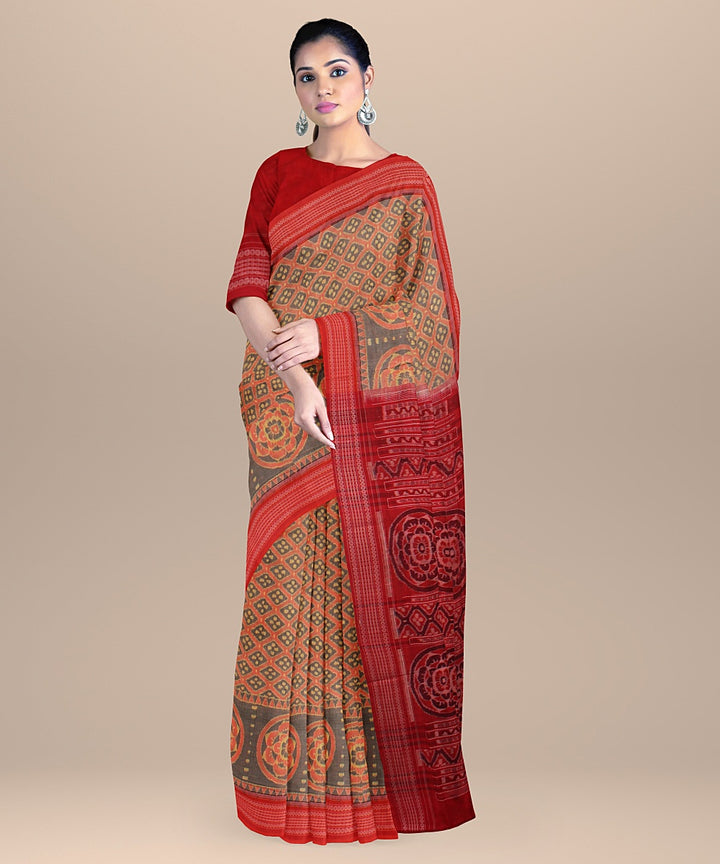 Red maroon cotton handloom sambalpuri saree